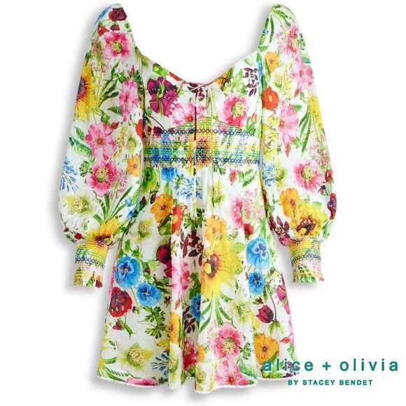 Alice + Olivia **NWT** Crawford Smocked Floral Sweetheart Mini Dress - Picture 16 of 16